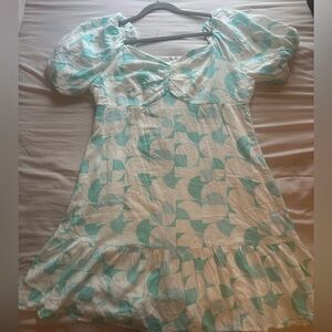 Elegant Women's Mini Dress in Aqua and White. Size L